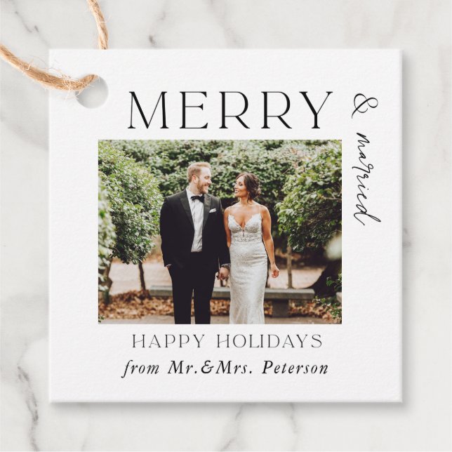 Merry und Verheiratet Newlyweds Mr & Mrs Holiday G Geschenkanhänger (Vorderseite)