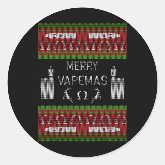 Merry Vapemas - Vaping Ugly Christmas Sweater Runder Aufkleber (Vorderseite)