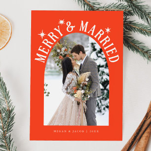 Merry & Verheiratet Arch Newlywed Foto Red Feiertagskarte