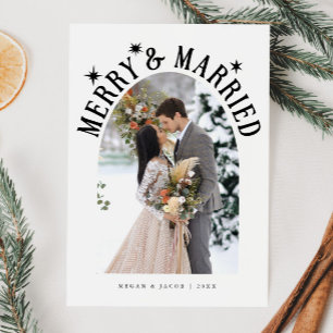 Merry & Verheiratet Arch Newlywed Foto White Feiertagskarte