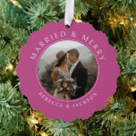 Merry Verheiratet Bold Pink Newlyweds Wedding Foto Ornament Karte<br><div class="desc">Merry Verheiratete,  fett rosa Newlyweds Wedding Foto Ornament Card</div>