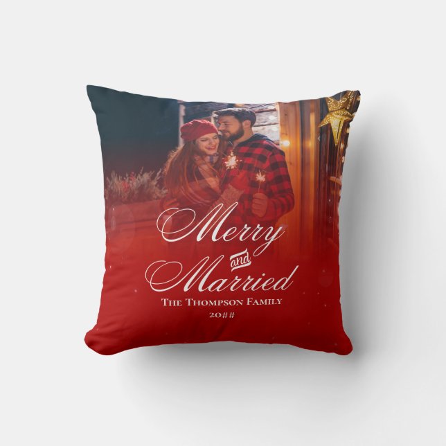 Merry Verheiratet Custom Couple Name Date Modern F Kissen (Vorderseite)
