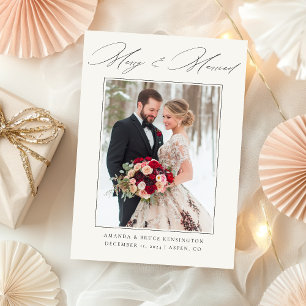 Merry & Verheiratet Elegante Calligraphy Foto Wedd Feiertagskarte