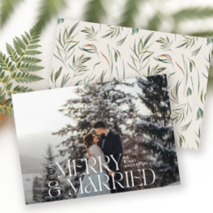Merry & verheiratet Elegantes Foto modern botanisc Feiertagskarte