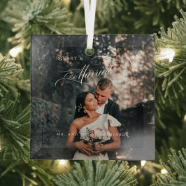 Merry & Verheiratet Elegantes Script-Foto Ornament Aus Glas