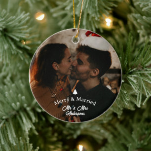 Merry & Verheiratet First Christmas Script Foto Keramik Ornament