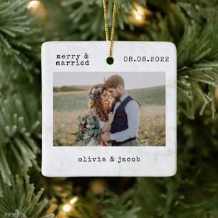 Merry & Verheiratet First Christmas Wedding Foto Keramikornament