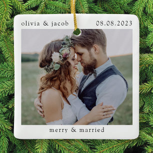 Merry & Verheiratet First Christmas Wedding Foto Keramikornament