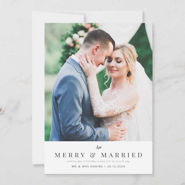 MERRY & VERHEIRATET | Hochzeitsankündigung Feiertagskarte (Vorderseite)
