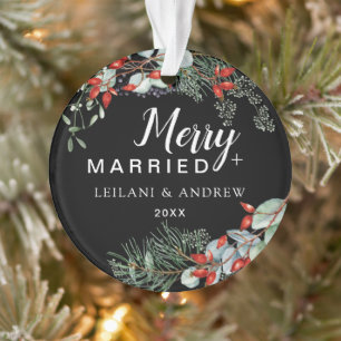 Merry Verheiratet Holly Greenerity Christmas Black Ornament