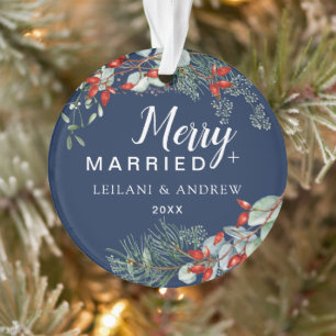 Merry Verheiratet Holly Greenerity Christmas Navy Ornament