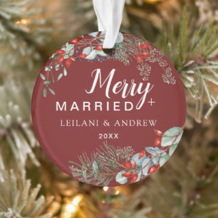 Merry Verheiratet Holly Greenery Weihnachten Burgu Ornament