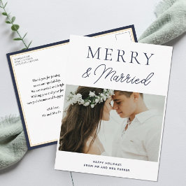 Merry Verheiratet Modern Blue Script Foto Weihnach Feiertagspostkarte