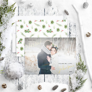Merry & Verheiratet Modern Holly Berry Wedding Fot Folien Feiertagskarte
