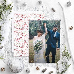 Merry & Verheiratet Natural Red Berry Wedding Foto Folien Feiertagskarte