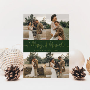 Merry & Verheiratet Newlywed Multi Foto Green Feiertagskarte