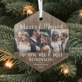 Merry & Verheiratet Newlyweds 3 Foto Rustikale Imi Ornament Aus Glas