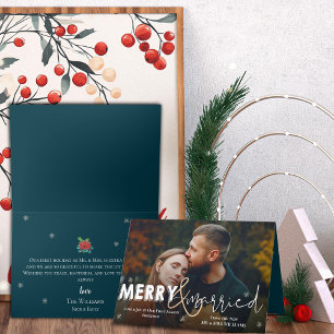 Merry & Verheiratet Newlyweds Foto Holiday Card Feiertagskarte