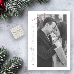 Merry Verheiratet Red Black & White Newlywed Foto Feiertagskarte