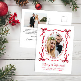 Merry Verheiratet Red Bow Newlyweds Weihnachtsfest Feiertagspostkarte