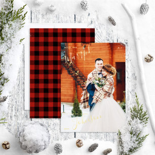 Merry & Verheiratet Red Kariert Winter Wedding Fot Folien Feiertagskarte