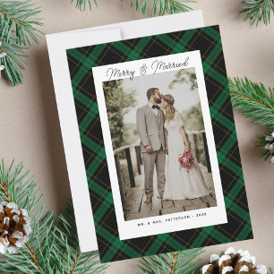 Merry & Verheiratet Tartan Karierte FotoCollage ku Feiertagskarte