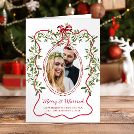Merry Verheiratet Wavy Frame Newlyweds Weihnachts- Feiertagskarte