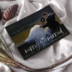 Merry Verheiratet White Script Foto Holiday Postca Postkarte
