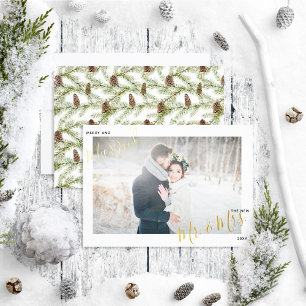 Merry & Verheiratet Winter Fir Cone Wedding Foto Folien Feiertagskarte