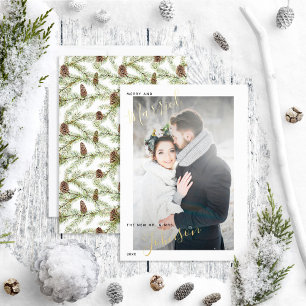 Merry & Verheiratet Winter Fir Cone Wedding Foto Folien Feiertagskarte