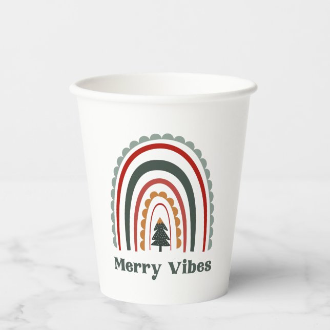 Merry Vibes Boho Rainbow Retro Weihnachts-Party Pappbecher (Vorderseite)