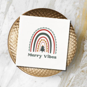 Merry Vibes Boho Rainbow Retro Weihnachts-Party Serviette