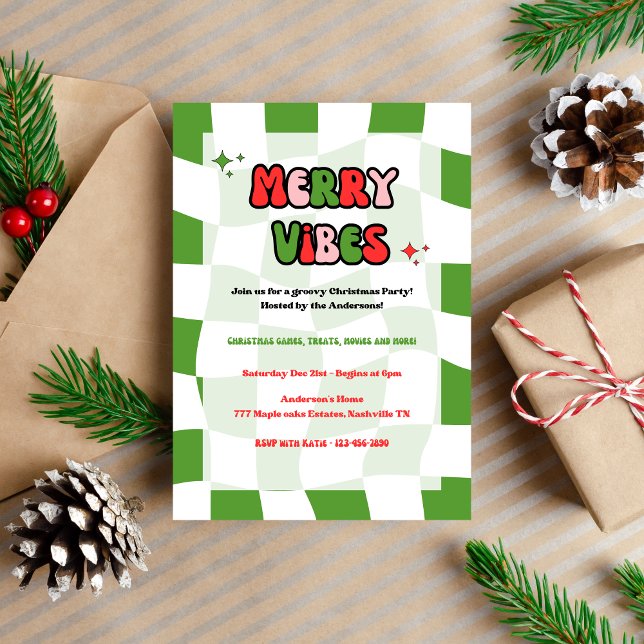 Merry Vibes Groovy Christmas Party Einladung (Von Creator hochgeladen)