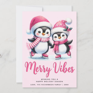 Merry Vibes Ice Skaten Penguins Pink Weihnachten