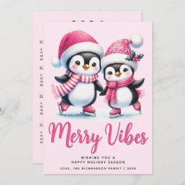 Merry Vibes Ice Skaten Penguins Pink Weihnachten