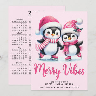 Merry Vibes Ice Skaten Penguins Pink Weihnachten