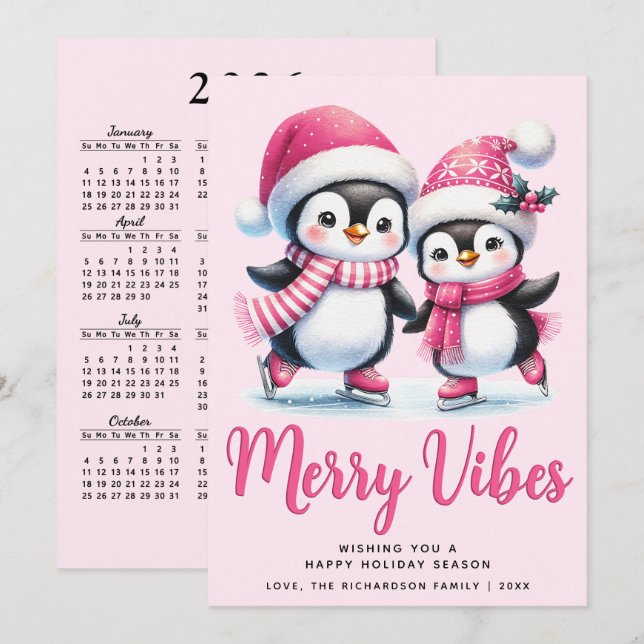 Merry Vibes Ice Skaten Penguins Pink Weihnachten (Vorne/Hinten)