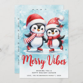 Merry Vibes Niedlich Penguins Blue Red Christmas Feiertagskarte