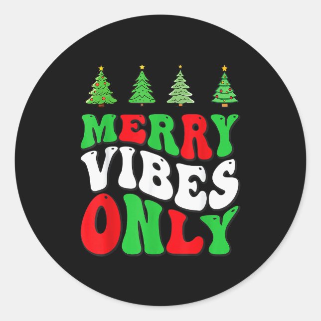Merry Vibes Only! Christmas Groovy Xmas Tree Holid Runder Aufkleber (Vorderseite)