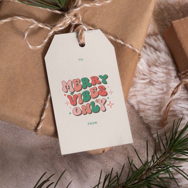 Merry Vibes Only Groovy 70er Retro Weihnachten Geschenkanhänger (Merry Vibes Only Christmas gift tags)
