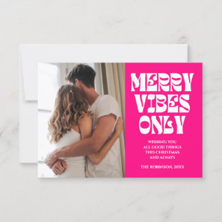 Merry Vibes Only Groovy Hot Pink Christmas Card Dankeskarte