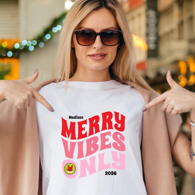 Merry Vibes Only Pink Red Fun Girls Weihnachten T-Shirt (Merry Vibes Only Pink Red Fun Girly Christmas T-Shirt)