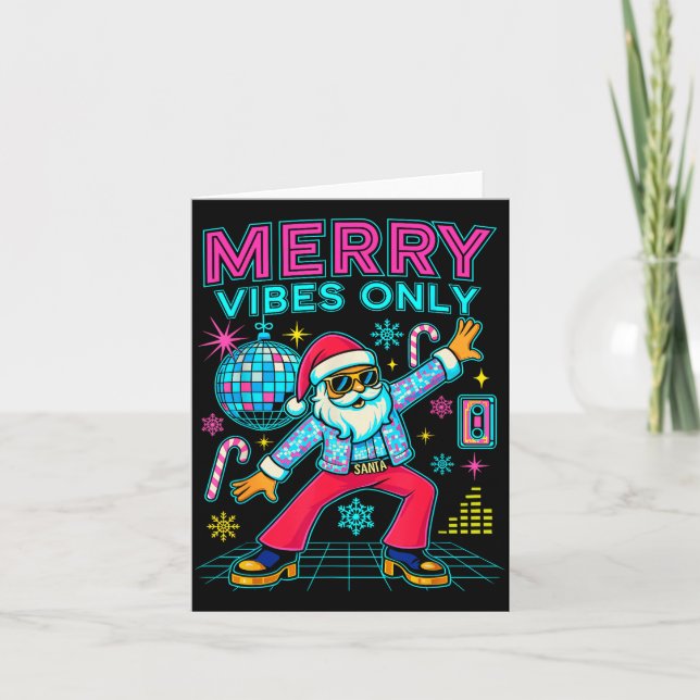 Merry Vibes Only Santa Christmas Disco Retro 70s 8 Karte (Vorderseite)