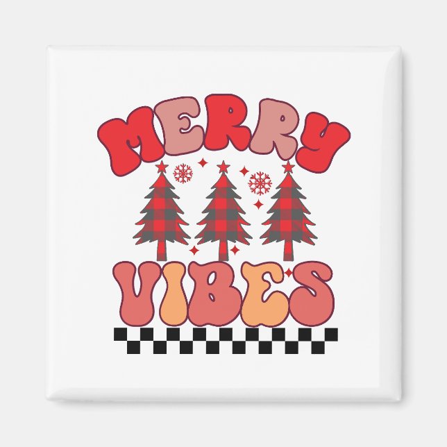 Merry Vibes Retro Groovy Weihnachtsferien Magnet (Vorne)