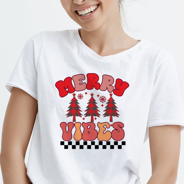 Merry Vibes Retro Groovy Weihnachtsferien Tri-Blend Shirt (Merry Vibes Retro Groovy Christmas Holidays T-Shirt)
