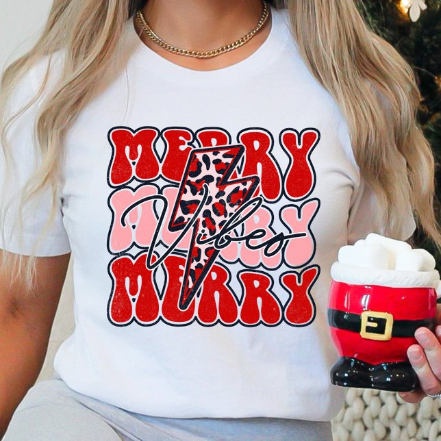 Merry Vibes Retro Leopard Weihnachten T-Shirt (Von Creator hochgeladen)