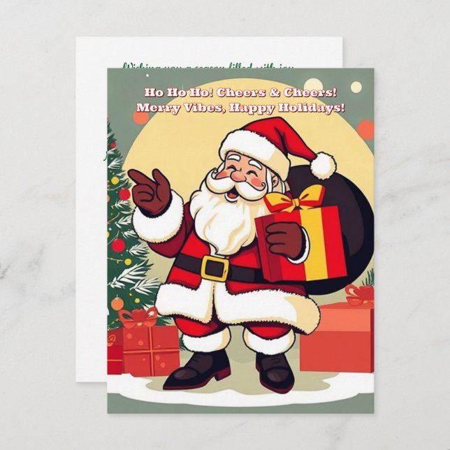Merry Vibes Santa Holiday Card - Ho Ho Ho! (Vorne/Hinten)