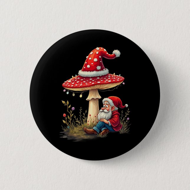 Merry Vintage Christmas Gnome Mushroom Santa Claus Button (Vorderseite)