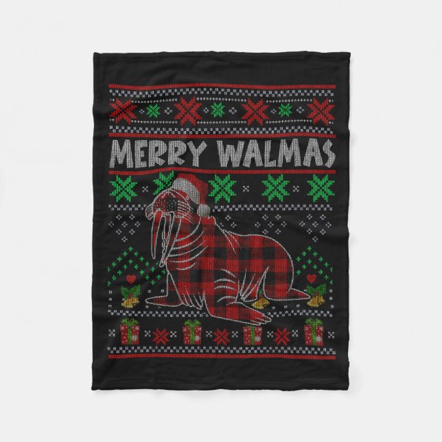 Merry Walmas Ugly Christmas Sweater Walrus Sea Ani Fleecedecke (Vorderseite)