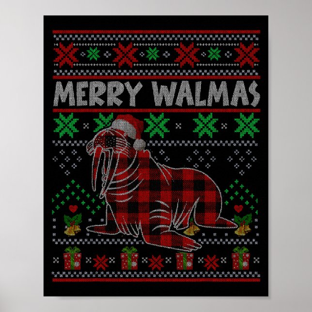 Merry Walmas Ugly Christmas Sweater Walrus Sea Ani Poster (Vorne)